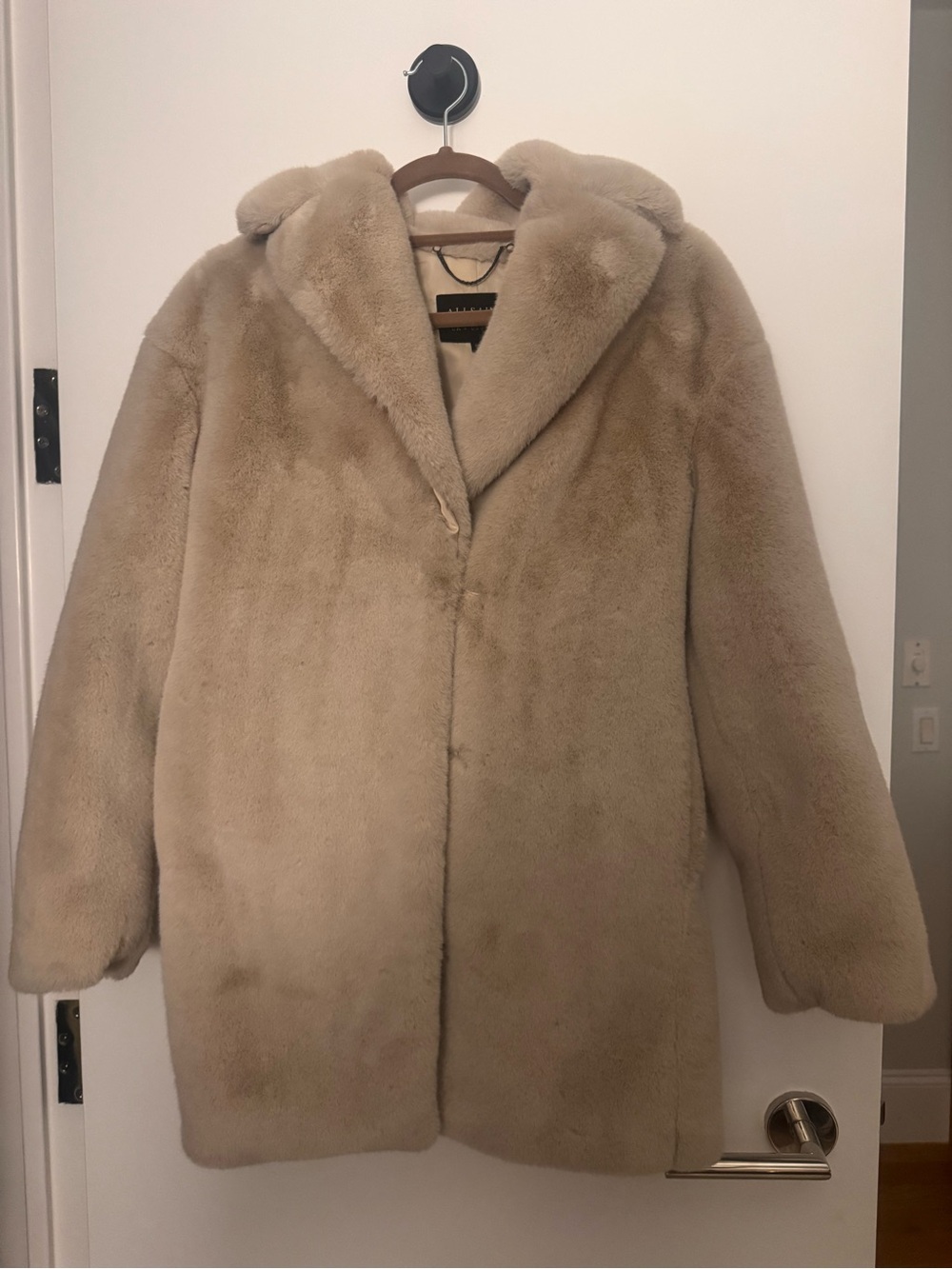 All Saints Taupe Teddy Faux-Fur Coat